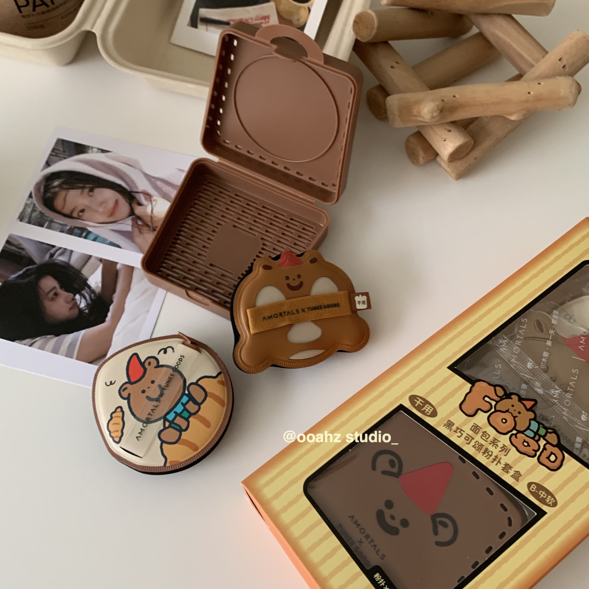 尔木萄小面包~黑巧阿熊粉扑套盒 棉花糖不易吃粉底液干湿两用粉饼