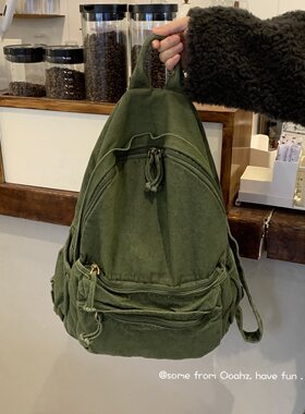 垂感做旧双肩包书包帆布电脑包