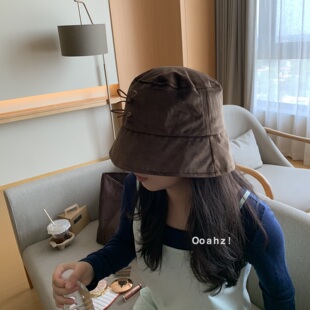 质感棕丝绒~小众复古天鹅绒蝴蝶结渔夫帽 韩国女春夏盆帽遮阳帽子