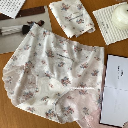 "花开 彼岸"唯美7A抑菌加长裆内裤 性感蕾丝无痕冰丝速干中腰透气