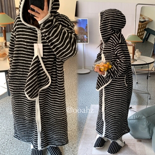 行走的被窝~秋冬珊瑚绒家居服连帽睡袍 南北方保暖加厚睡衣外套女