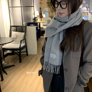 纯色流苏男士 纯羊毛韩代围巾女冬季 情侣围脖礼物 grey 初恋罗曼史