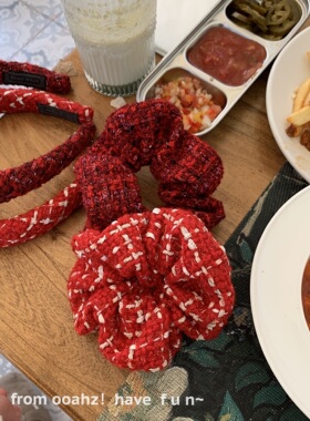 喜庆节日感～新年圣诞红色系发箍大肠发圈高颅顶头箍格纹百搭发饰