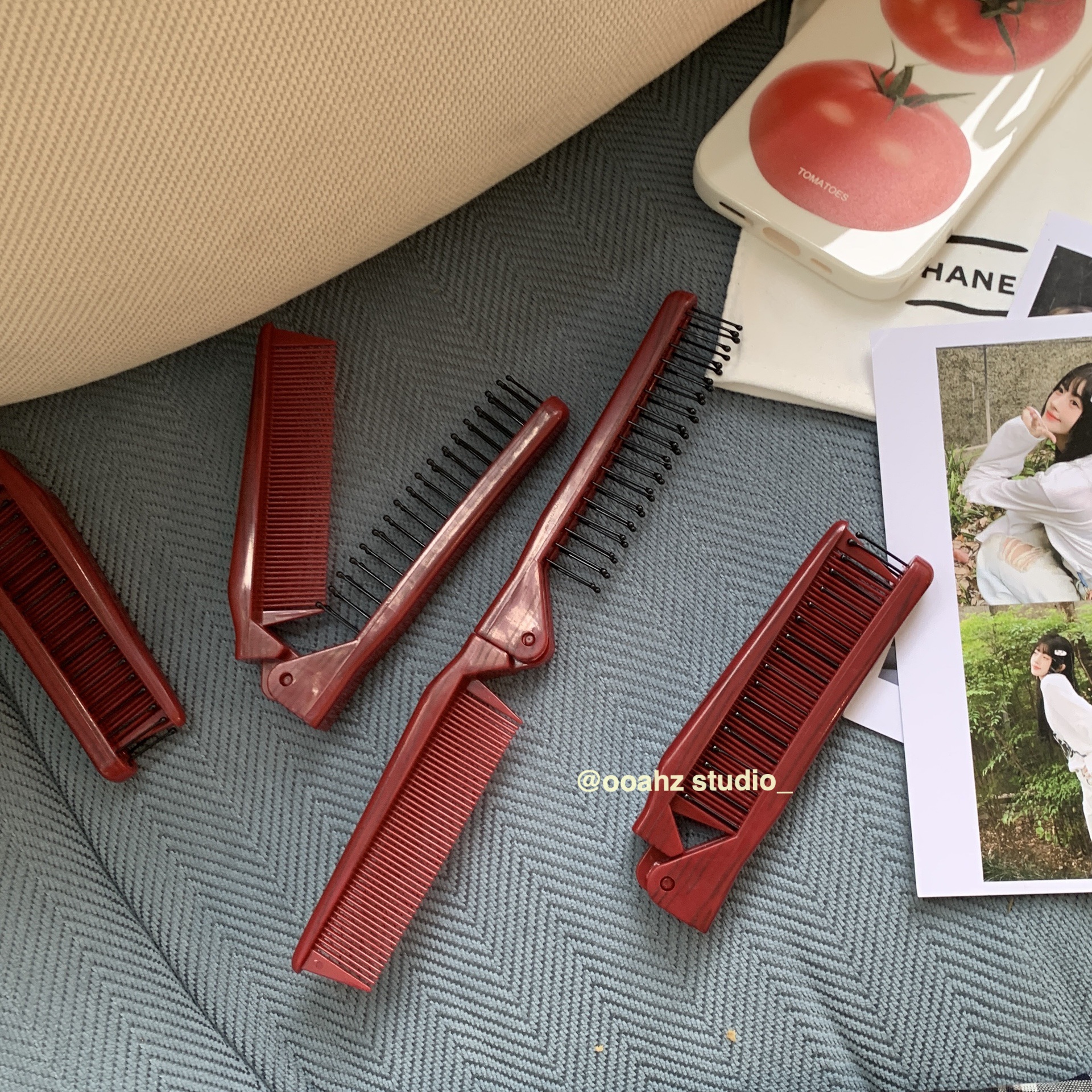 红木纹折叠梳子 便携塞包小梳子~易收纳随身顺发梳头皮刘海梳子