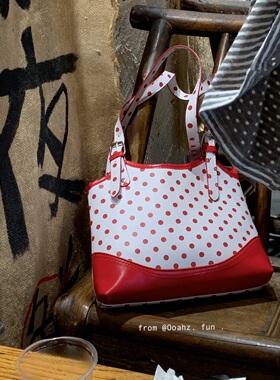 番茄加糖 可爱少女红色波点单肩腋下包 小众设计复古大容量百搭包