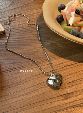 金属不锈钢爱心吊坠~韩国钛钢项链空心桃心吊坠银色项链ins毛衣链