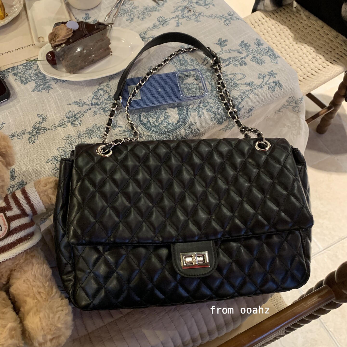 香系菱格cf包 重工高级感皮穿链条托特包 百搭单肩流浪包PU斜挎包