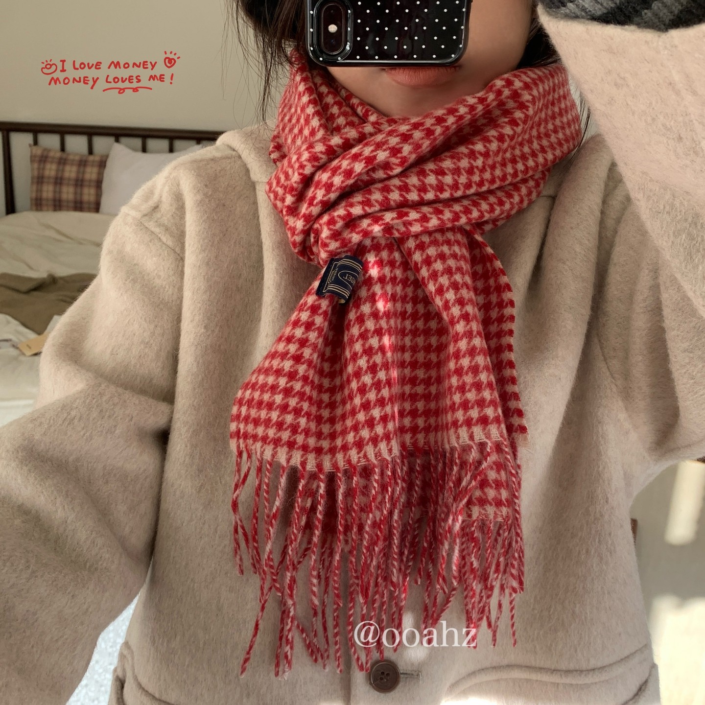 美娜同款~100纯羊毛橙黄格子围巾 秋冬保暖韩国ins博主流苏女围脖