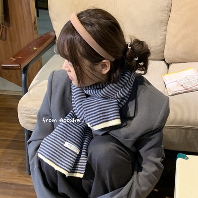 打破沉寂~仿羊绒条纹针织围巾秋冬高级感韩百搭情侣保暖围脖男女