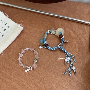 「罗马假日」小众设计清冷夏日编织手链天然石白水晶爱心叠戴手串