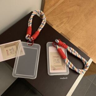 饭卡守护~双面透明卡套证件工厂牌带挂绳校牌工作证磨砂公交卡膜