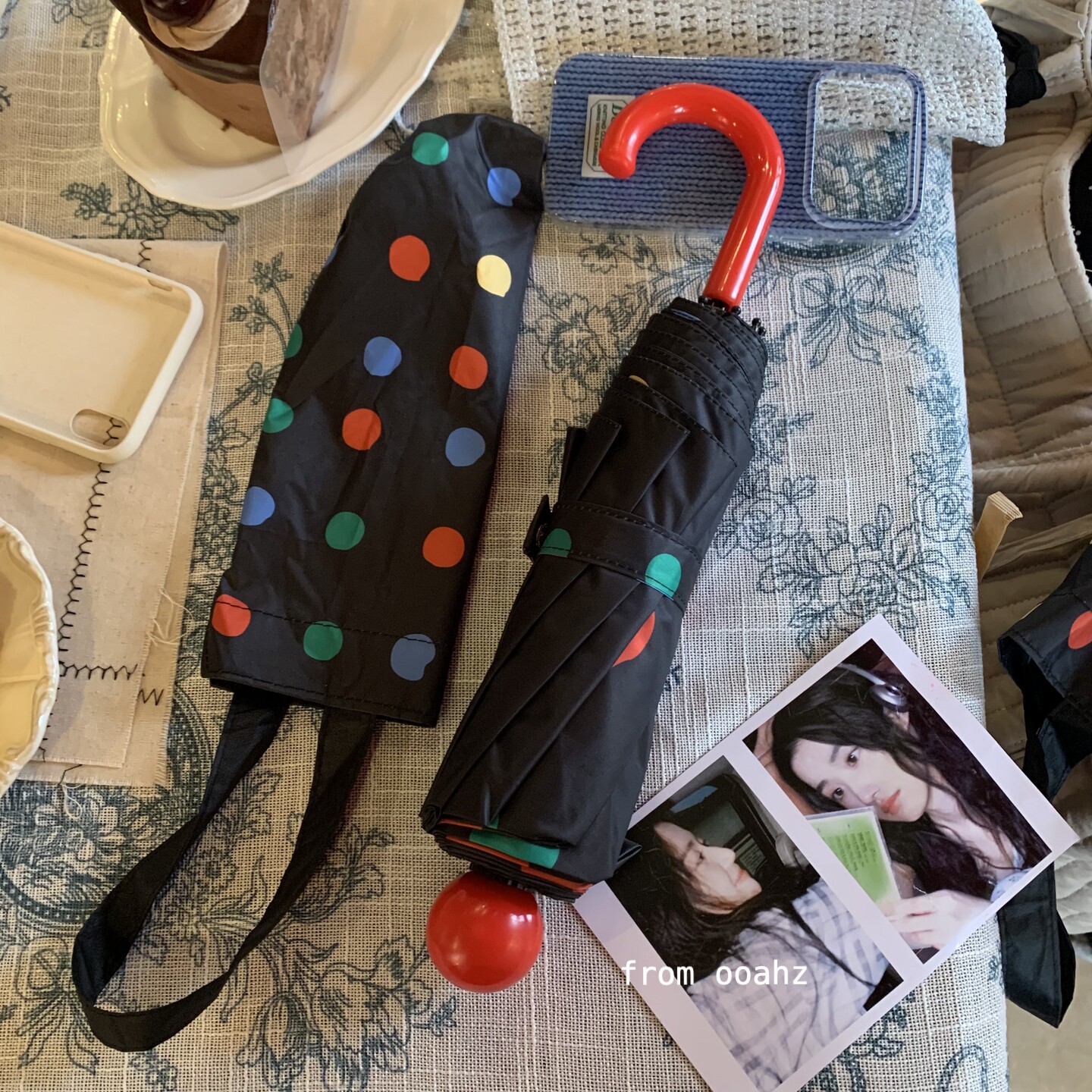 "快乐星球"ooahz韩系波点晴雨伞 红鼻子弯手柄加厚情侣防晒太阳伞