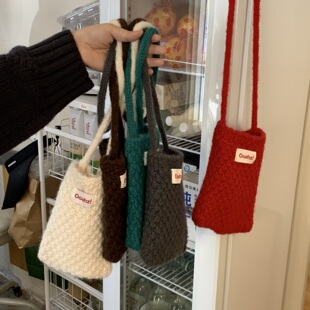 ooahz小众百搭手机包斜挎包 韩国手工编织毛线包 网感调色 圣诞红