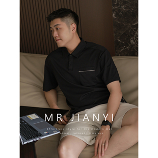 短袖 高级简约薄款 JIANYI夏季 T恤男 轻奢定制编织绳设计感polo衫