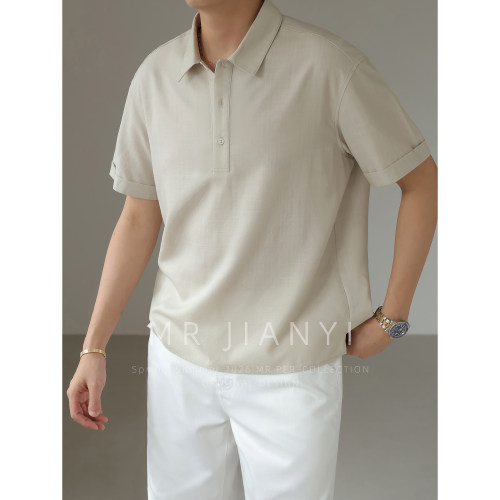 MR JIANYI 夏季100%高支莱赛尔天丝POLO领衬衫冰感透气休闲短袖男