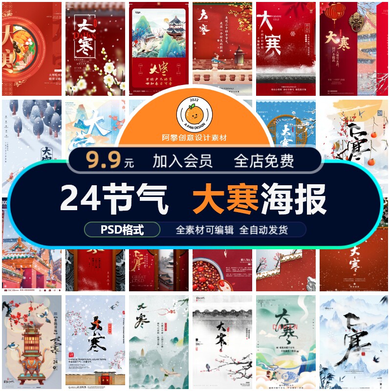 大寒24节气二十四宣传创意海报插画地产商业节日psd设计素材模版