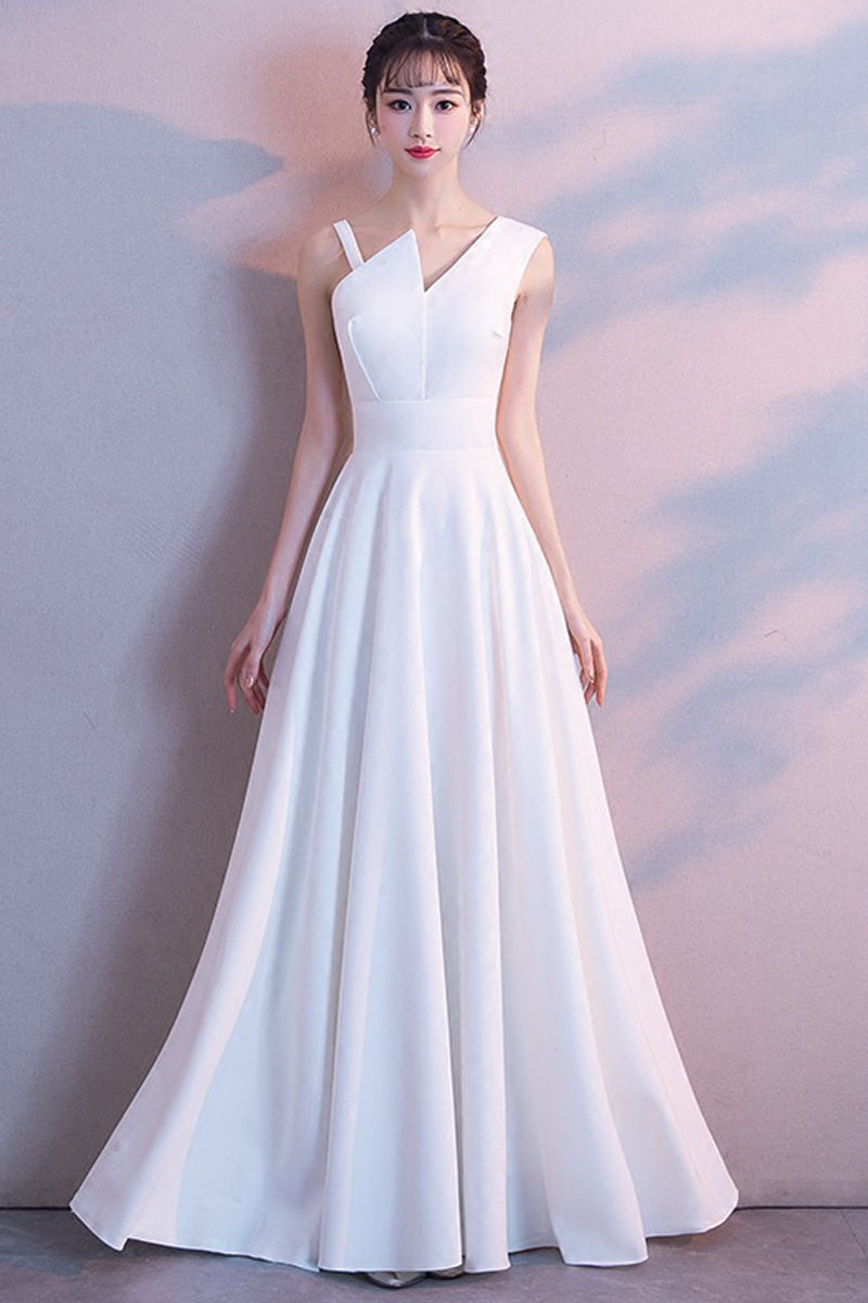 年会主持人晚礼服2021新款韩版白色高贵大方长款宴会晚礼服裙女夏