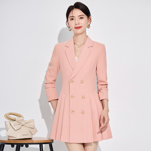 气质秋冬季职业装女士时尚长袖西装中长款连衣裙修身美容师工服OL