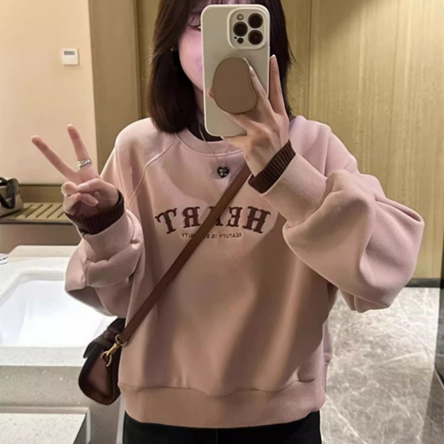 假两件刺绣长袖圆领百搭卫衣女