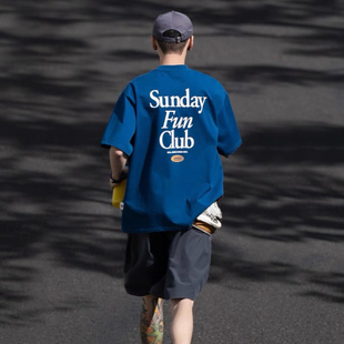 设计感 夏季 小众百搭显瘦宽松上衣 复古短袖 字母印花纯棉t恤男美式