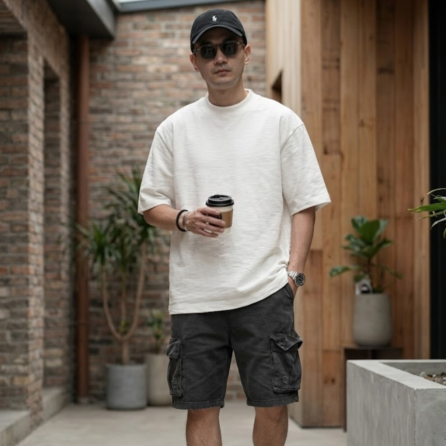 重磅竹节棉短袖T恤男宽松纯棉纯色2026 圆领白色打底衫休闲风上衣