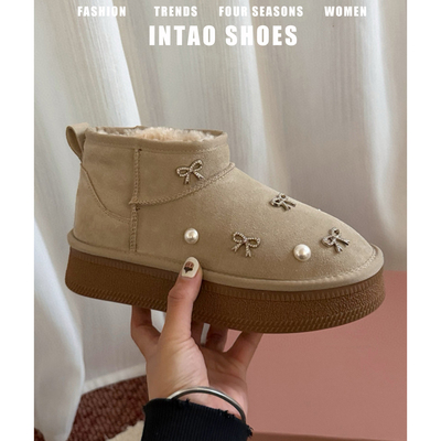 桑坡皮毛一体雪地靴女加绒加厚