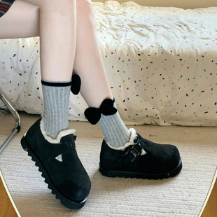 黑色全包勃肯鞋增高6cm女冬2024新款加绒棉鞋松糕厚底一脚蹬单鞋