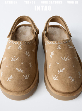 设计感小众刺绣加绒勃肯鞋2025秋冬新款厚底毛毛鞋半包头增高单鞋