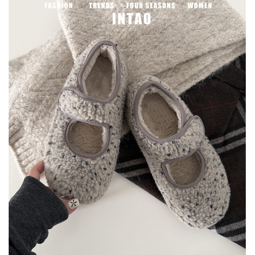 加绒保暖豆豆棉鞋女冬外穿