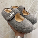 女加绒2025冬季 厚底豆豆单鞋 新款 法式 一脚蹬棉鞋 灰色玛丽珍毛毛鞋