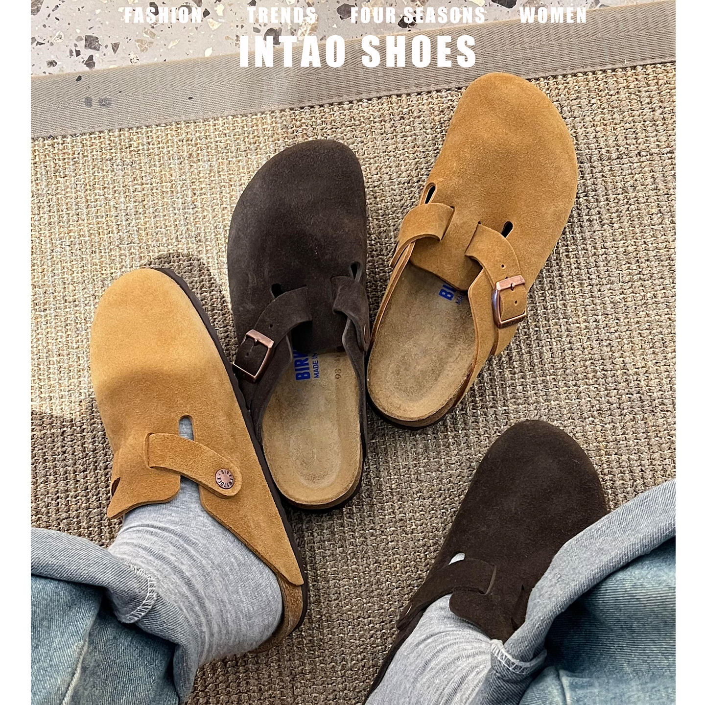 复古牛皮软木厚底勃肯鞋穆勒鞋