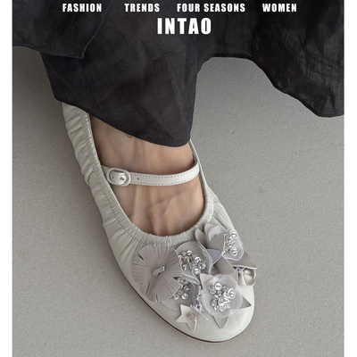 法式白色小众花朵芭蕾单鞋女平底