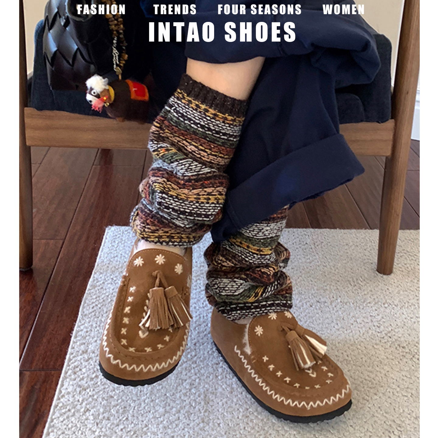 绝美流苏刺绣内增高全包勃肯鞋冬