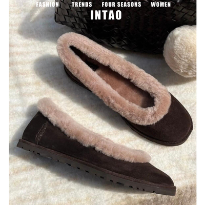 复古加绒一脚蹬豆豆鞋女秋冬