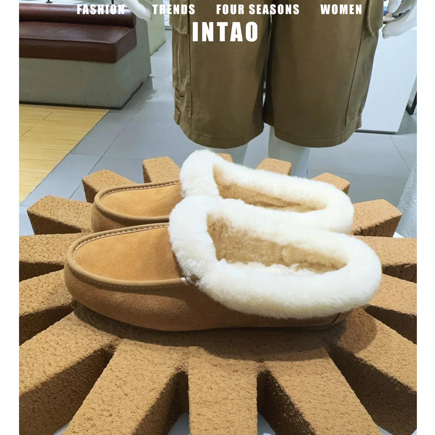 棕色羊皮毛一体包头毛毛拖鞋女