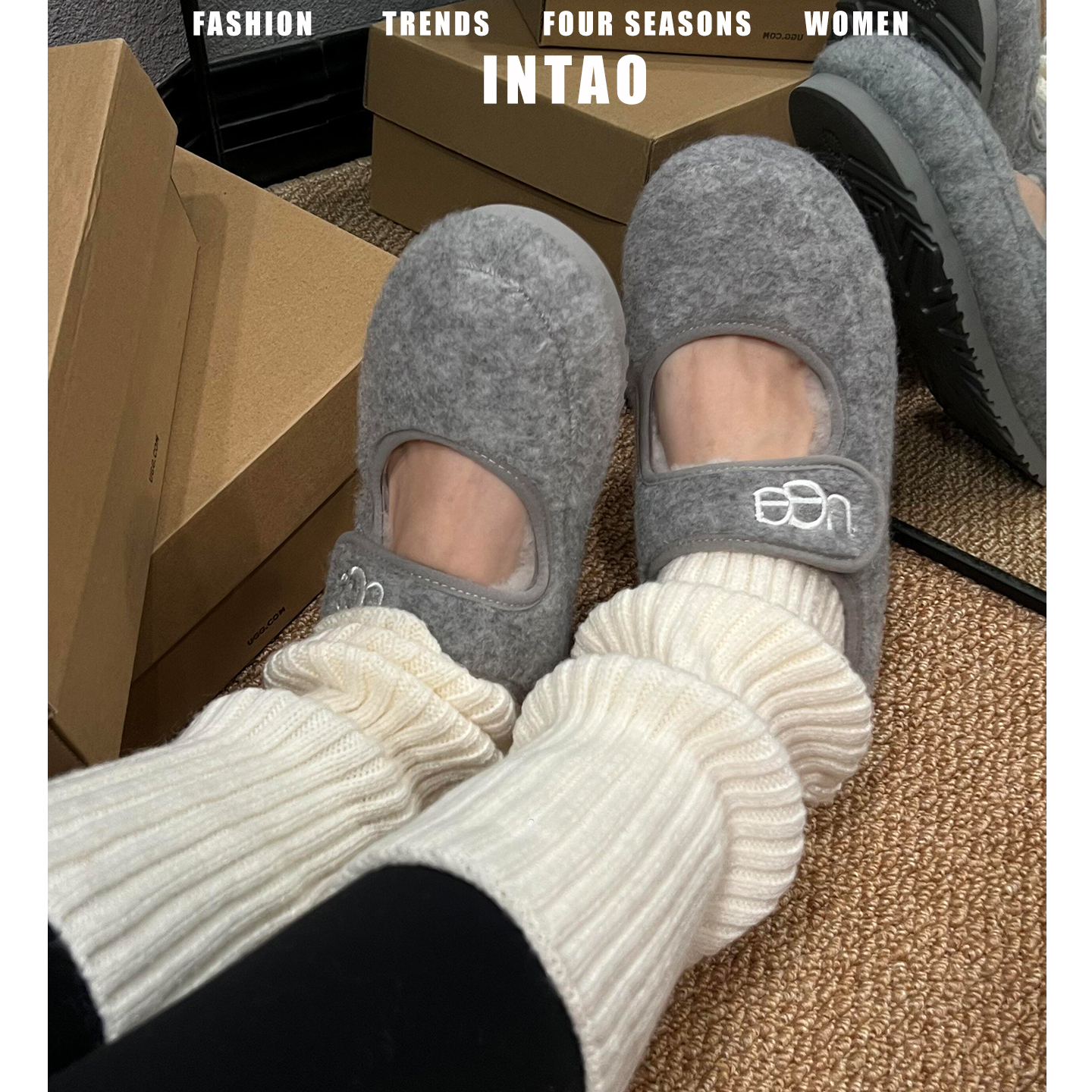 羊皮版~灰色玛丽珍鞋毛毛鞋女