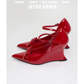 设计感小众坡跟高跟鞋 绝美尖头单鞋 女2026早春新款 红色玛丽珍婚鞋