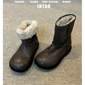 复古加厚加绒防水防滑羊毛雪地靴2025秋冬新款 一脚蹬棉靴圆头短靴