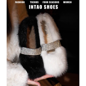 5cm冬季 外穿巨好看仙女风毛毛鞋 加绒法式 黑色绝美高跟鞋 单鞋 粗跟