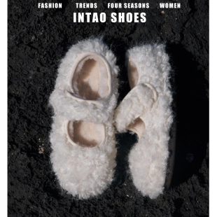 白色巨好看 绝美魔术贴毛毛单鞋 玛丽珍鞋 新款 女2025冬季 羊皮版