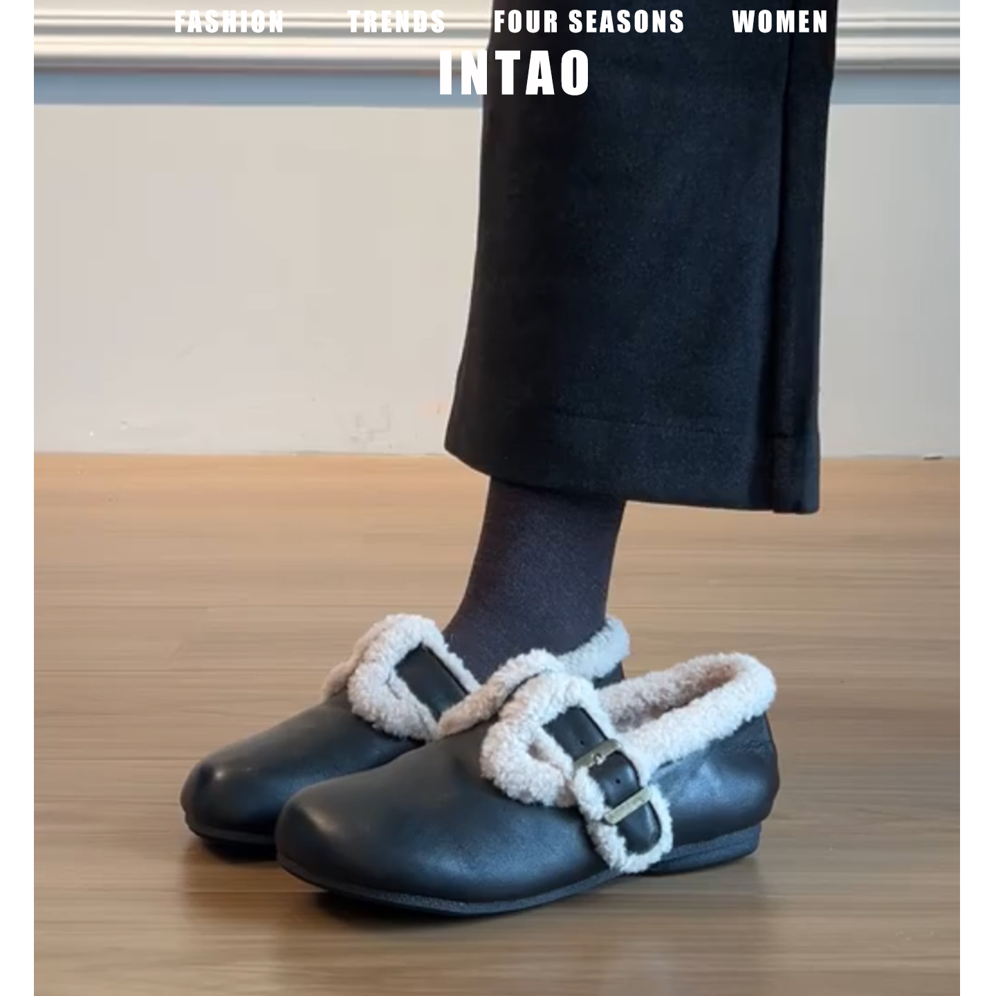 牛皮版~黑色豆豆毛毛鞋女冬季