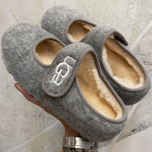 灰色超火玛丽珍毛毛鞋女高级感秋冬加绒2025新款厚底毛绒豆豆单鞋