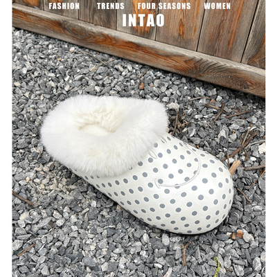 波点笑脸刺绣加绒厚底勃肯鞋女