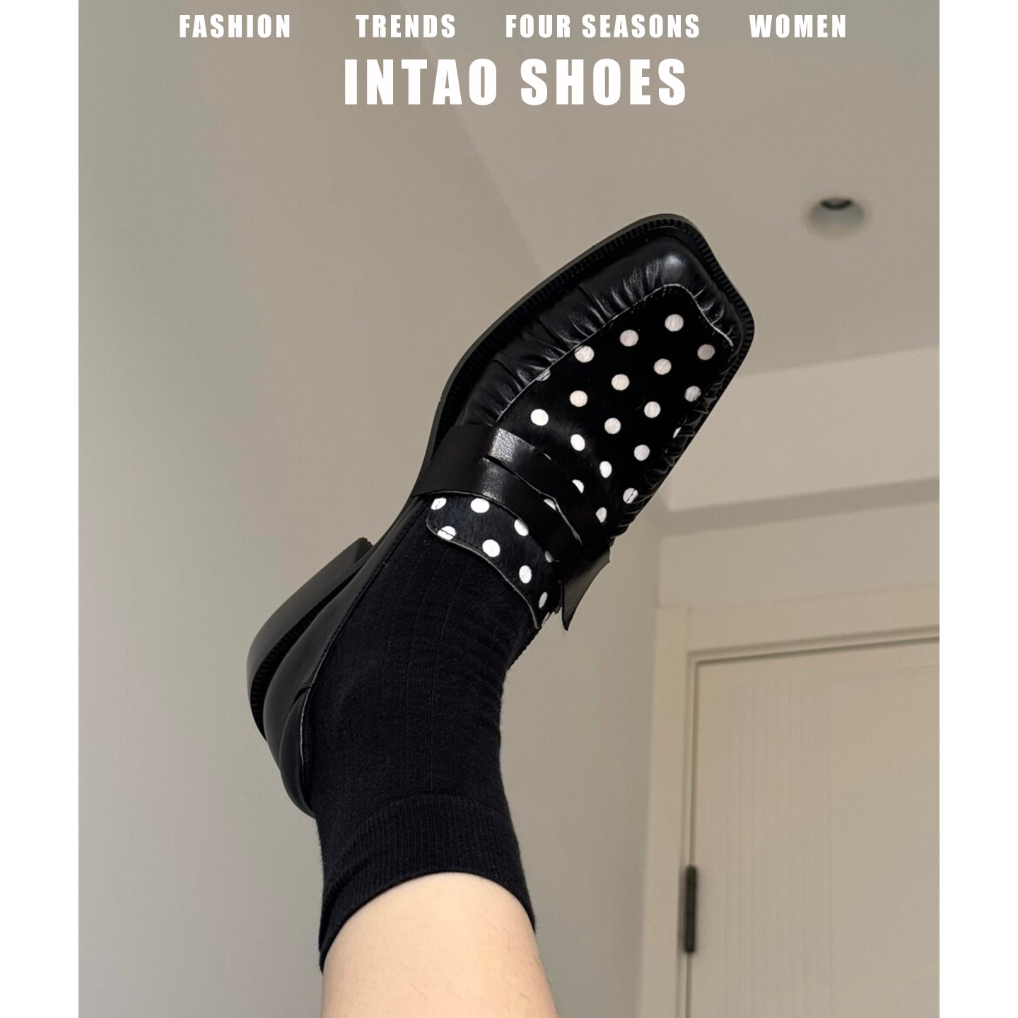 设计感小众厚底乐福鞋女2026新款方头复古小皮鞋法式波点深口单鞋,女鞋,浅口单鞋,淘宝优惠券,粉丝福利购,淘宝优惠卷