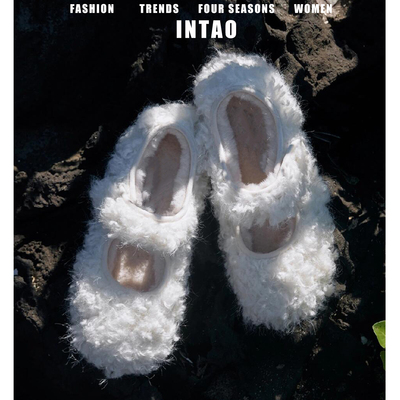 白色巨好看的毛毛鞋女秋冬外穿