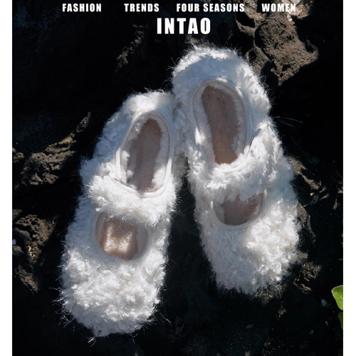 白色巨好看的毛毛鞋女秋冬外穿