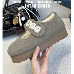 内增高玛丽珍鞋女冬外穿加绒2025新款松糕厚底豆豆棉鞋法式毛毛鞋