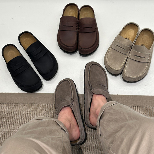 牛皮版~大码勃肯鞋半拖男女同款