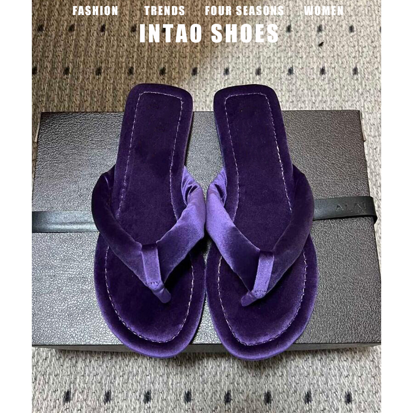 小众紫色绝美夹趾拖鞋女夏外穿时尚2026新款平底沙滩鞋法式凉拖鞋