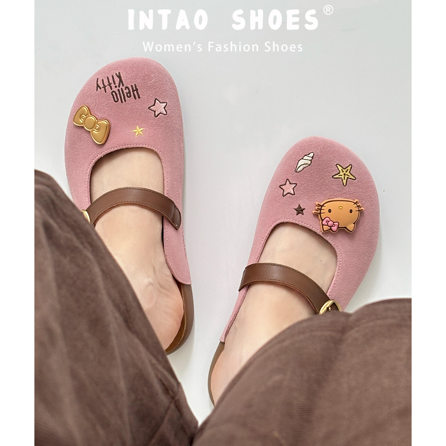 绝美粉色hellokitty勃肯鞋半拖女夏外穿配裙子一脚蹬厚底包头拖鞋